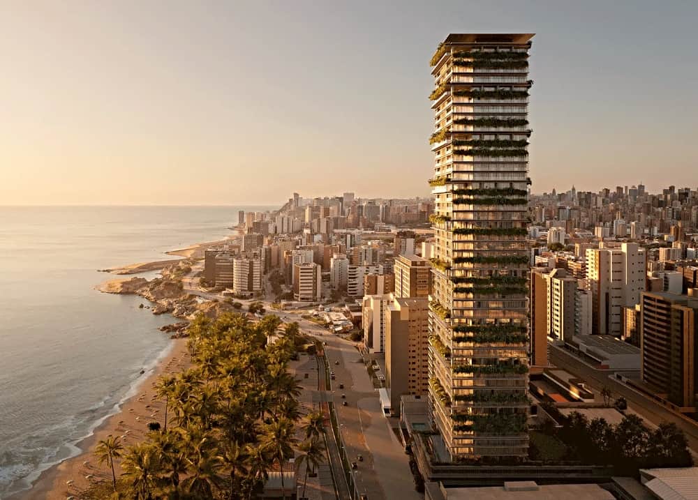 Torre Mansão Seara dourada ao entardecer com heliponto